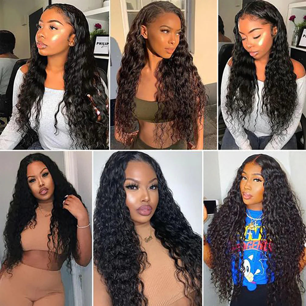 DBO MALL Virgin Deep Wave Hair 3 Bundles with 4x4 Lace Closure