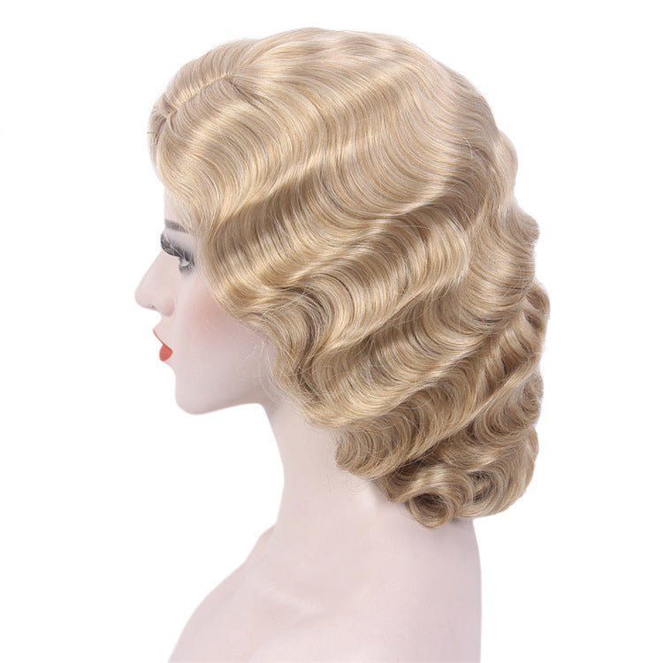 DBO MALL Finger Wave Wig 1920s Retro Mid Length Long Curly Synthetic Hair for Women