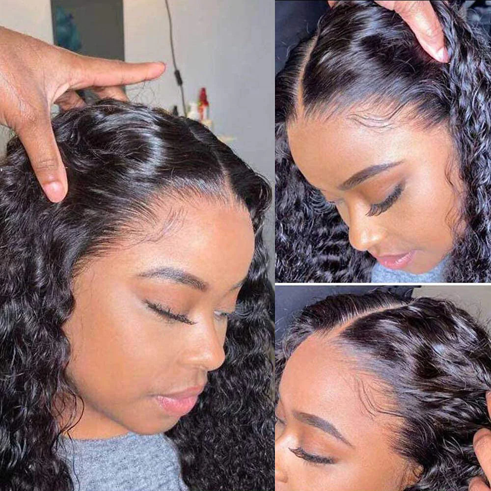 DBO MALL Black Curly Wig 4x4 Lace Closure
