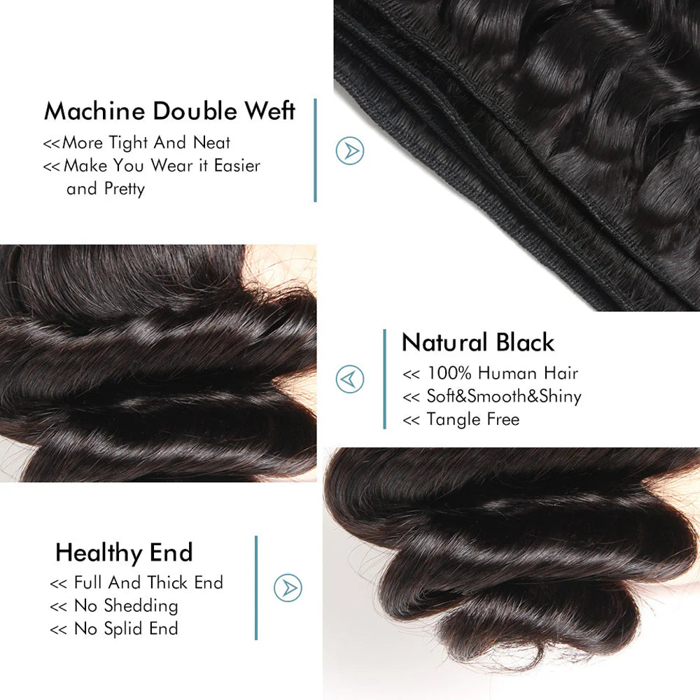 DBO MALL Virgin Loose Wave Hair 3 Bundles with 13x4 Lace Frontal