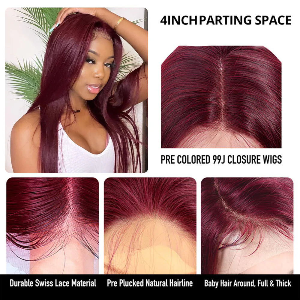 DBO MALL 99J Straight Hair Wig 4x4 Lace Closure