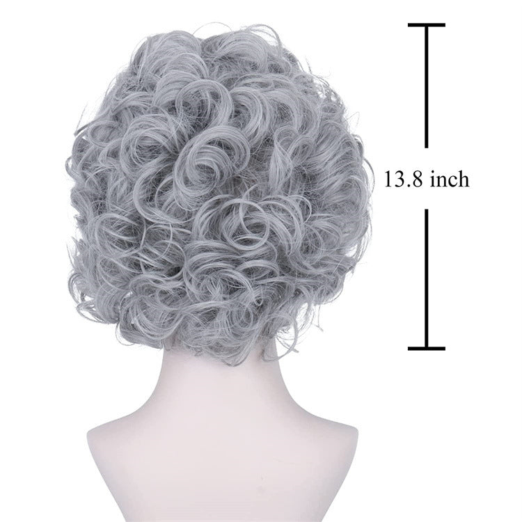 DBO MALL Old Lady Costume Wig for Women Short Grey Curly Grandma Wig