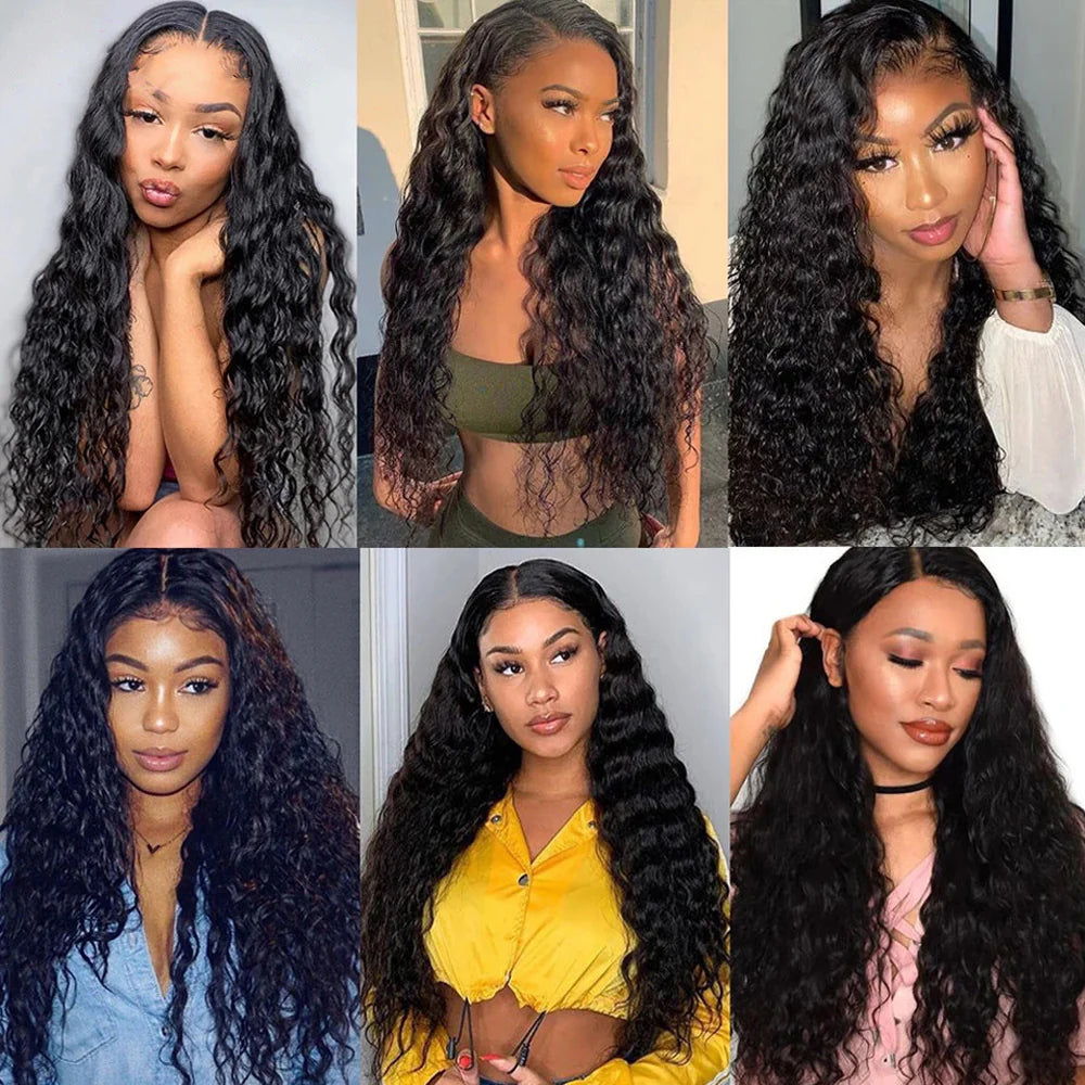 DBO MALL Virgin Deep Wave Hair 3 Bundles with 13x4 Lace Frontal