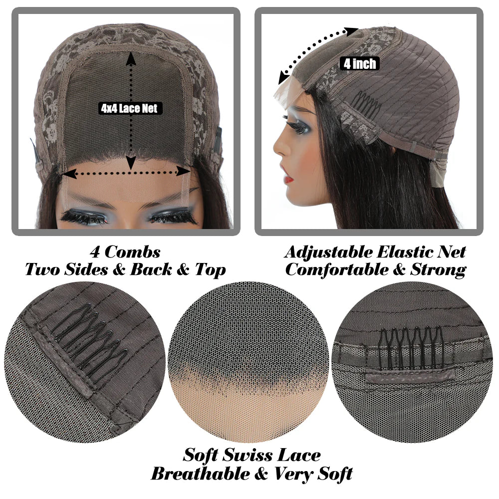 DBO MALL Loose Wave Human Hair Wig with 4x4 Lace Closure