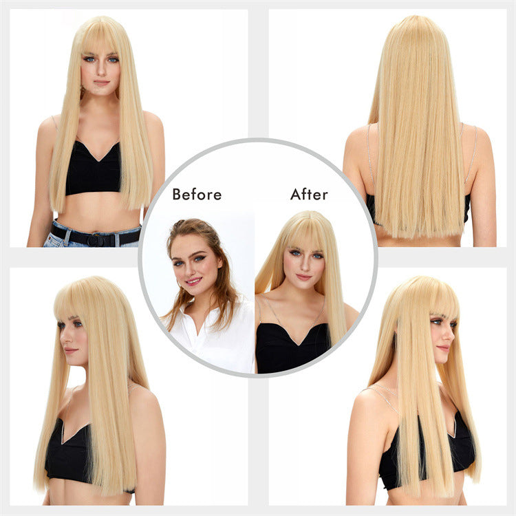 DBO MALL Blonde wig For Women Synthetic Hair Long Straight Wigs Free Wig Cap 24 Inches