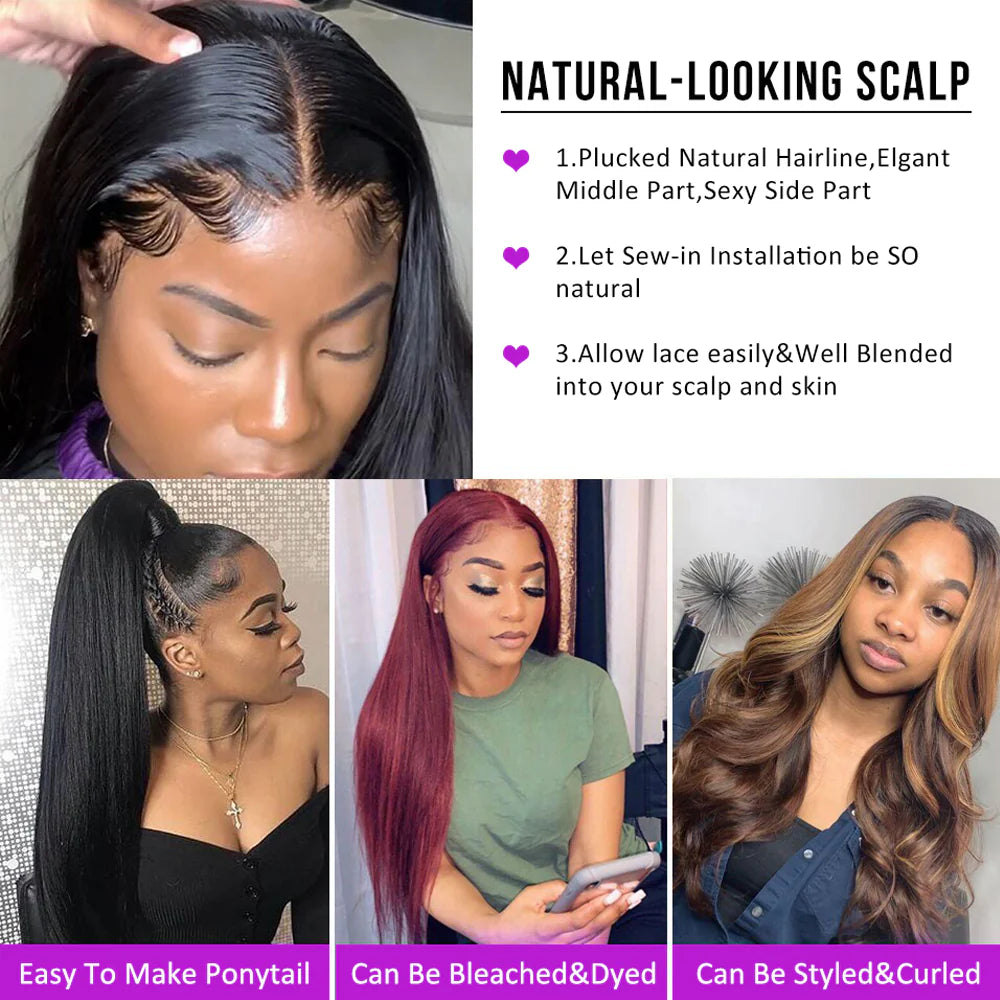 DBO MALL Virgin Straight Hair 3 Bundles with 13x4 Lace Frontal