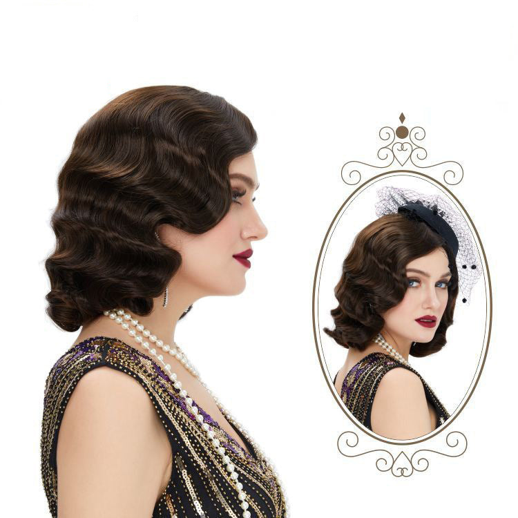 DBO MALL Fingerwellen-Perücke im 1920er-Jahre-Retro-Stil, mittellang, lang, lockig, Kunsthaar für Damen