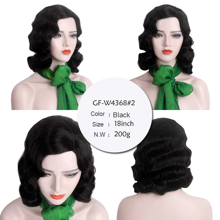 DBO MALL GF-W4368#2 Fingerwellen-Perücke, 1920er-Jahre-Retro, mittellang, lang, lockig, Kunsthaar für Damen