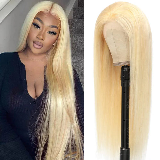 DBO MALL Blonde Perücke, glatte Perücke, 13 x 4 Zoll, Lace-Front-Perücke
