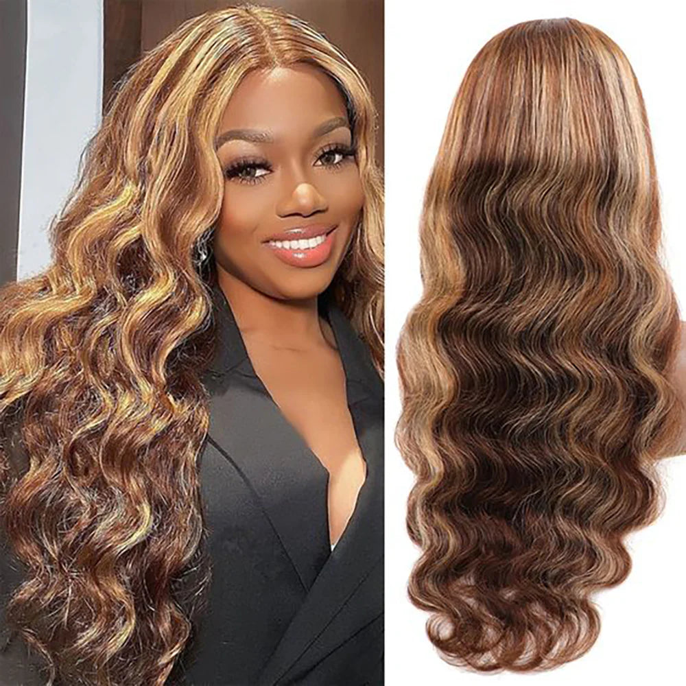 DBO MALL  Highlight Wig Body Wave Human Hair Wig with 13x4 Lace Frontal