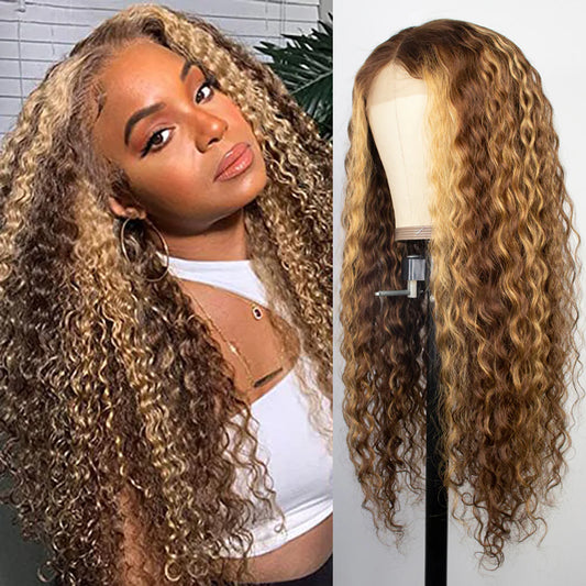 DBO MALL Highlight-Perücke, tiefe Welle, 4 x 4 Lace-Closure-Perücke