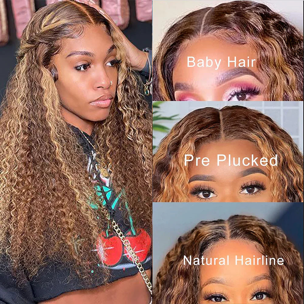 DBO MALL Highlight-Perücke, tiefe Welle, 4 x 4 Lace-Closure-Perücke