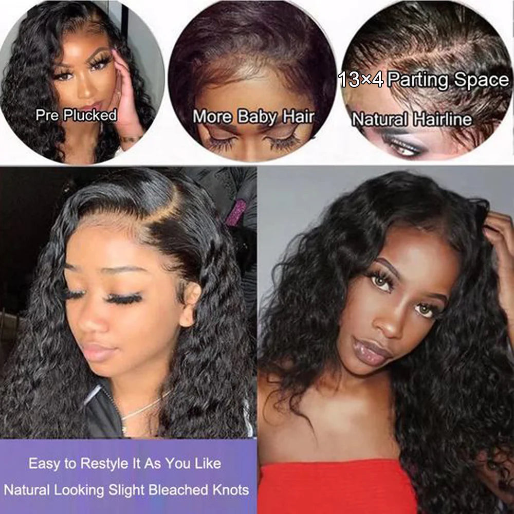DBO MALL Curly Human Hair Wig with 13x4 Lace Frontal