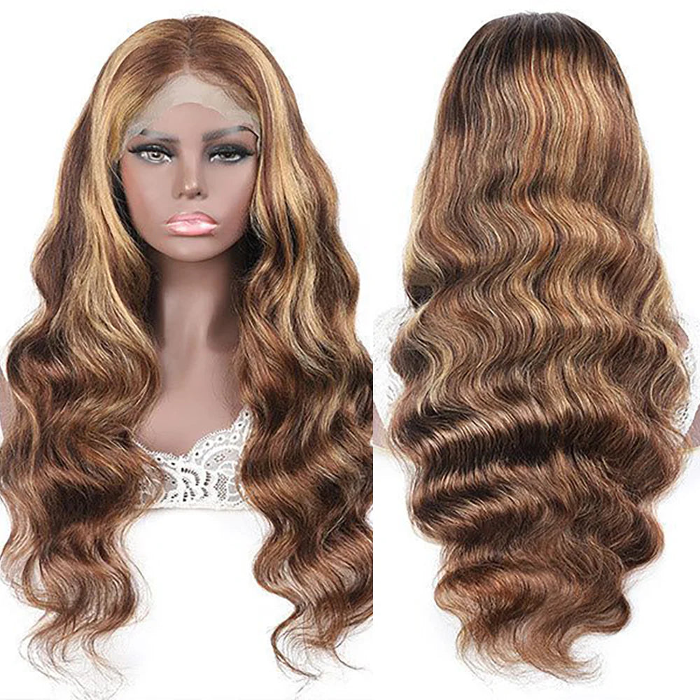 DBO MALL  Highlight Wig Body Wave Human Hair Wig with 13x4 Lace Frontal