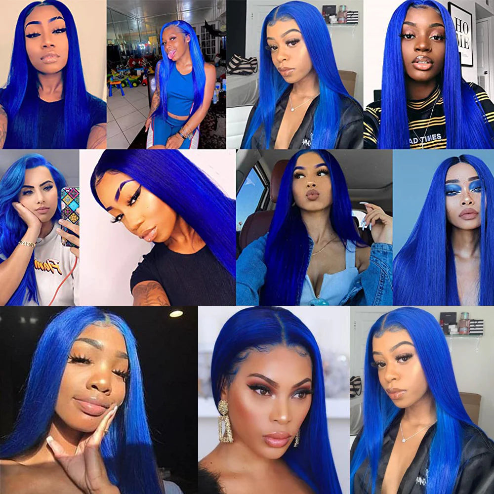 DBO MALL Blue Straight Hair Wig with 13x4 Lace Frontal