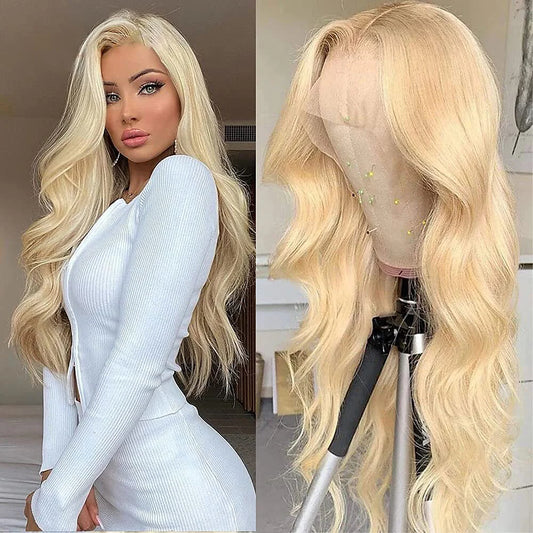 DBO MALL Blonde Perücke, gewellte Perücke, 13 x 4 Zoll, Lace-Front-Perücke