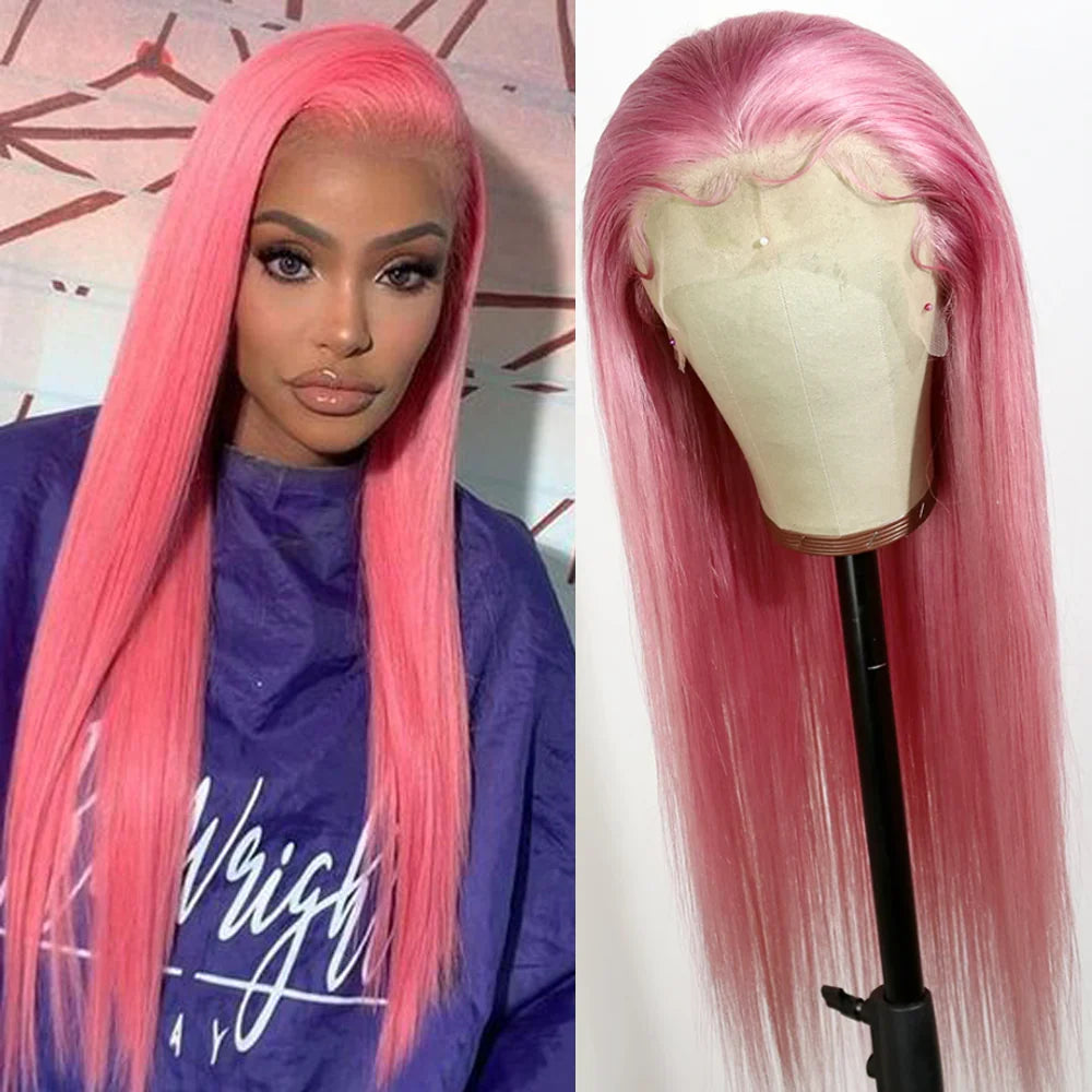 DBO MALL Rosa Perücke Glattes Haar Perücke 13x4 Lace Frontal Perücken