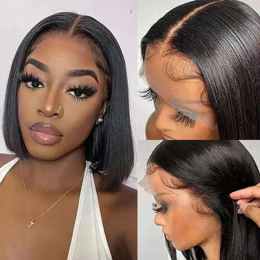DBO MALL  Straight Human Hair Bob Wig with 13X4 Lace Frontal.