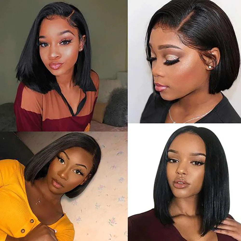DBO MALL Straight Human Hair Bob Wig with 4X4 Lace Closure