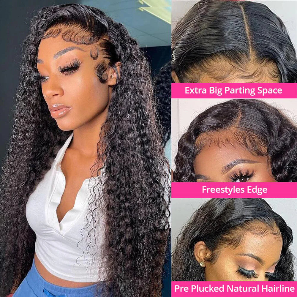 DBO MALL Black Curly Wig 4x4 Lace Closure