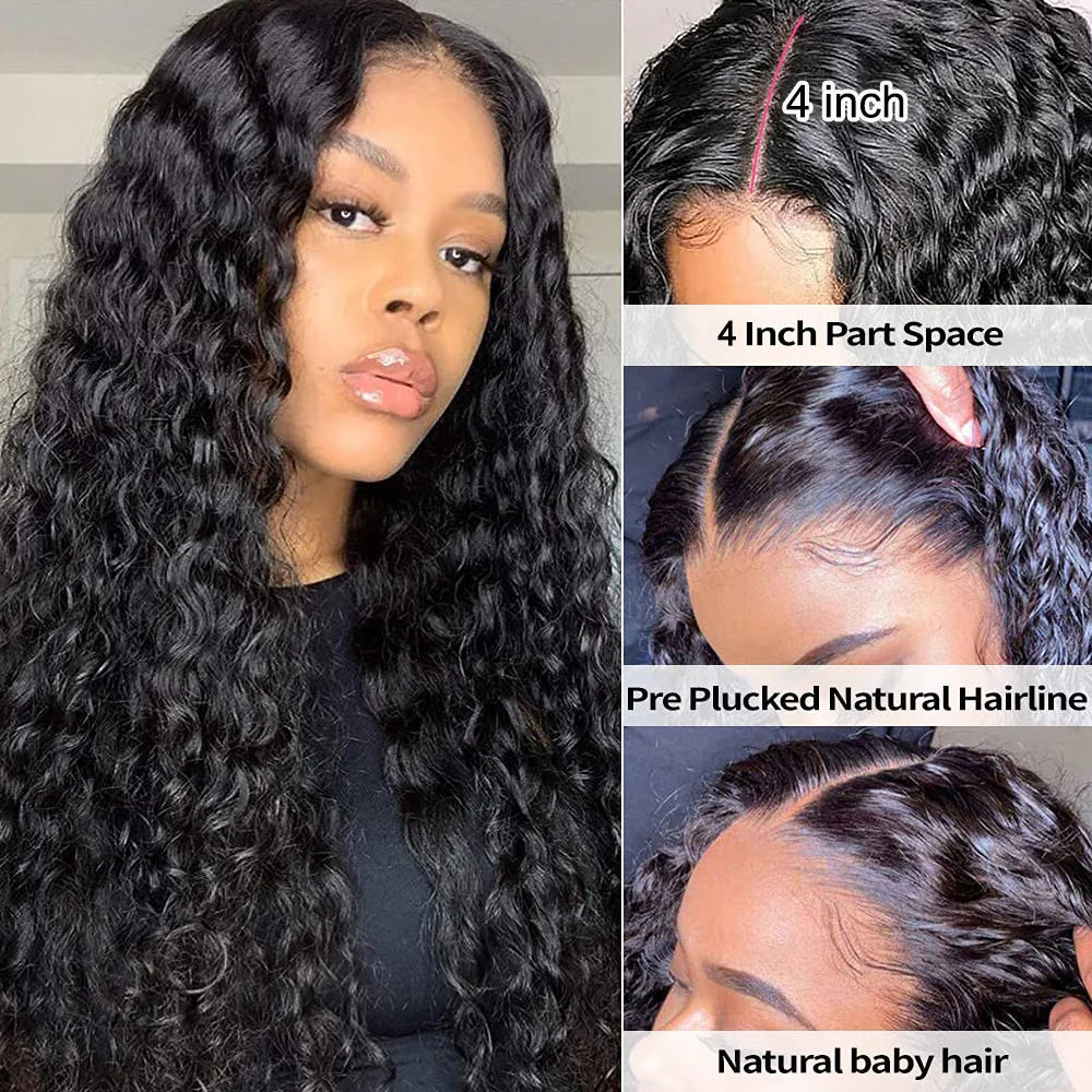 DBO MALL Curly Human Hair Wig with 13x4 Lace Frontal