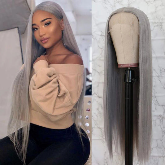 DBO MALL Grau Farbe 13x4 Lace Front Perücke Gerade Perücke Echthaar Perücke