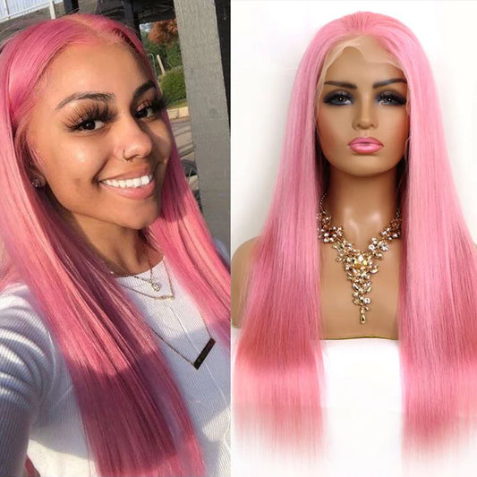 DBO MALL Rosa Perücke Glattes Haar Perücke 13x4 Lace Frontal Perücken