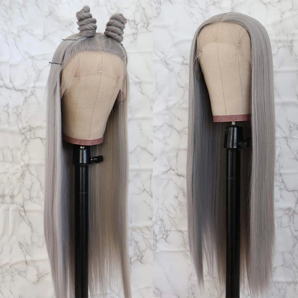 DBO MALL Grau Farbe 13x4 Lace Front Perücke Gerade Perücke Echthaar Perücke