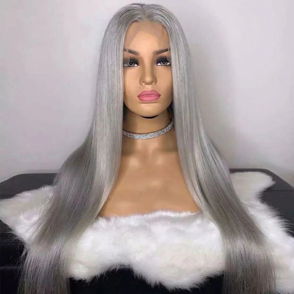 DBO MALL Grau Farbe 13x4 Lace Front Perücke Gerade Perücke Echthaar Perücke