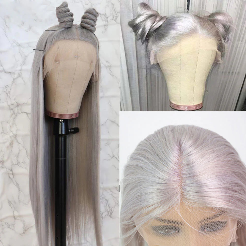 DBO MALL Grau Farbe 13x4 Lace Front Perücke Gerade Perücke Echthaar Perücke