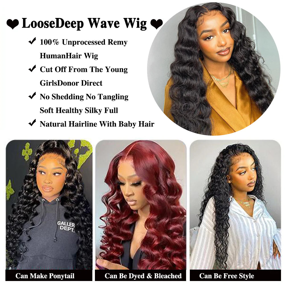 DBO MALL Loose Wave Human Hair Wig with 4x4 Lace Closure