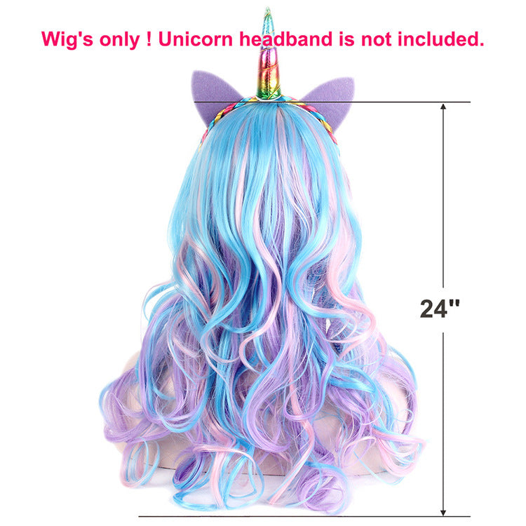 DBO MALL GF-W3582$G436 Glatte Länge, 27,6 Zoll, Perücke, gemischte Farben, langes lockiges gewelltes Haar, Cosplay-Party-Kostümperücke für Frauen und Mädchen (blau, lila) 