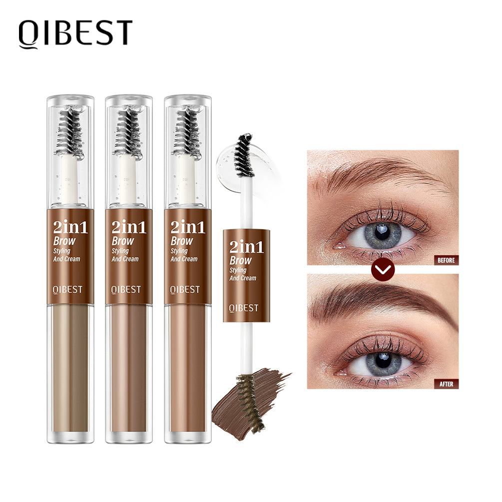 DBO MALL Q2413 2 in 1 2 in 1  Brow Styling & Cream 2-in-1 Waterproof Eyebrow Pen