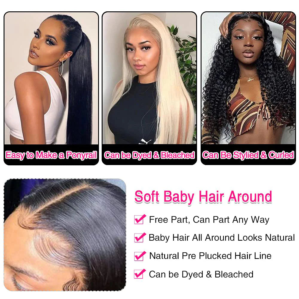 DBO MALL Straight Human Hair Wig with 13x4 Lace Frontal.