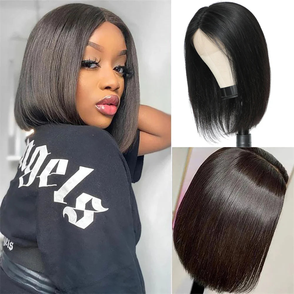 DBO MALL  Straight Human Hair Bob Wig with 13X4 Lace Frontal.