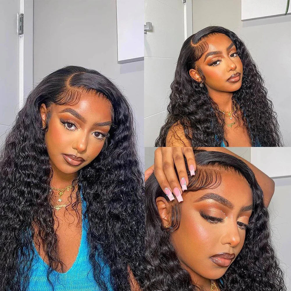 DBO MALL Black Curly Wig 4x4 Lace Closure