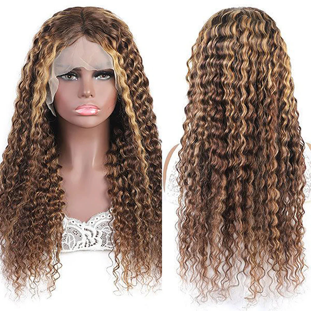 DBO MALL Highlight Wig Deep Wave Human Hair Wig with 13x4 Lace Frontal