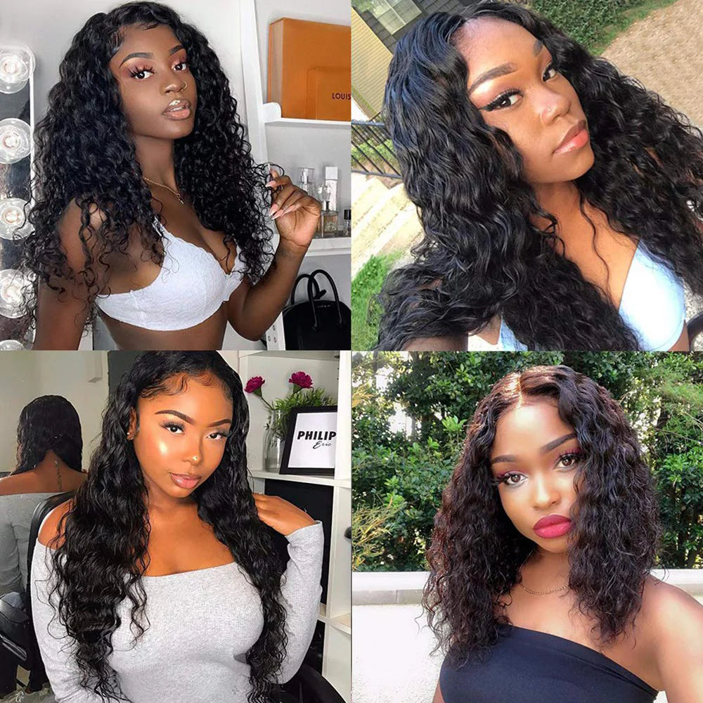 DBO MALL Virgin Deep Wave Hair 3 Bundles with 13x4 Lace Frontal