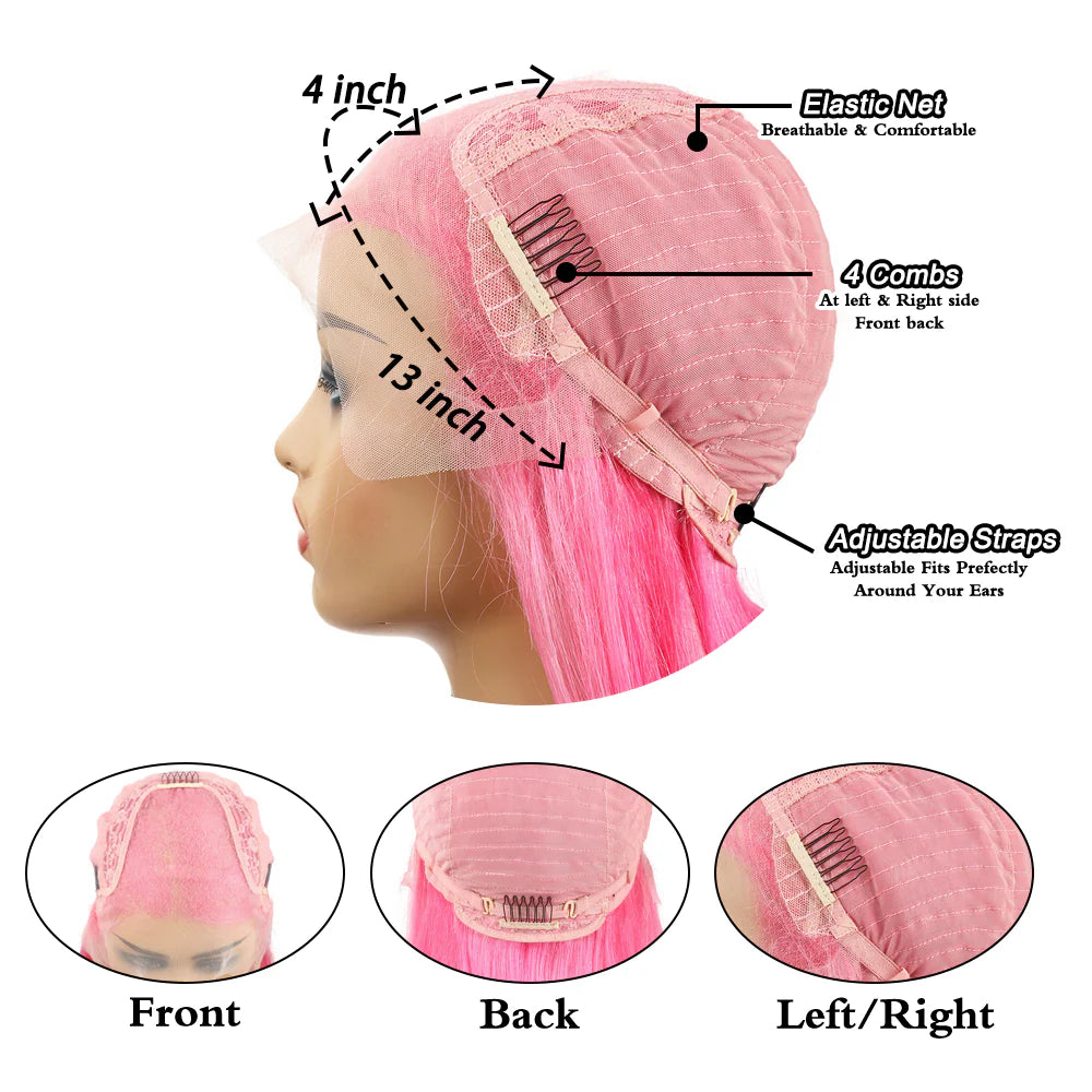 DBO MALL Rosa Perücke Glattes Haar Perücke 13x4 Lace Frontal Perücken