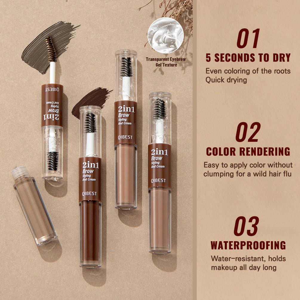 DBO MALL Q2413 2 in 1 2 in 1  Brow Styling & Cream 2-in-1 Waterproof Eyebrow Pen