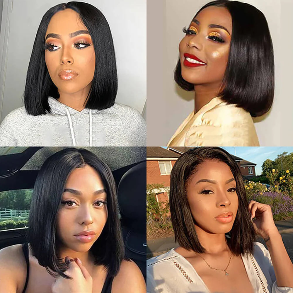 DBO MALL  Straight Human Hair Bob Wig with 13X4 Lace Frontal.