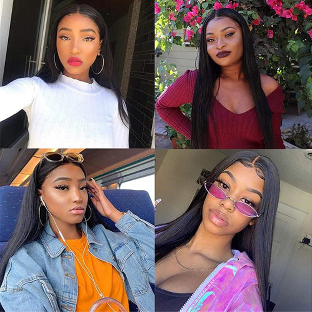 DBO MALL Virgin Straight Hair 3 Bündel mit 13x4 Lace Frontal