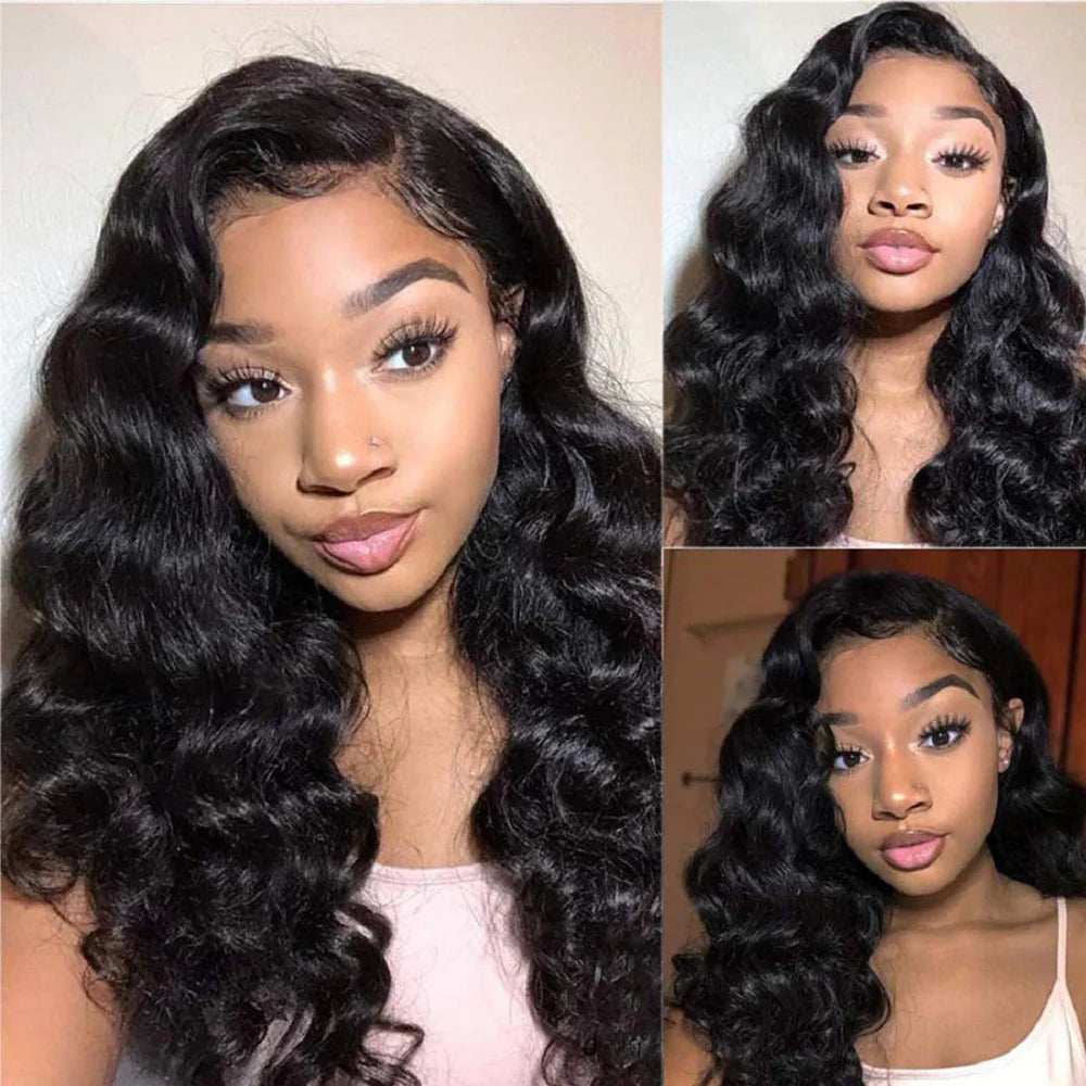 DBO MALL Virgin Loose Wave Hair 3 Bundles with 13x4 Lace Frontal