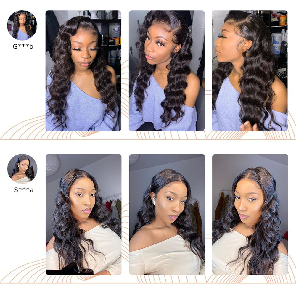 DBO MALL Loose Deep Human Hair Wig with 13x4x1 Lace Frontal