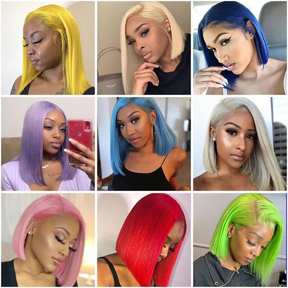 DBO MALL Straight Human Hair Bob Wig with 4X4 Lace Closure