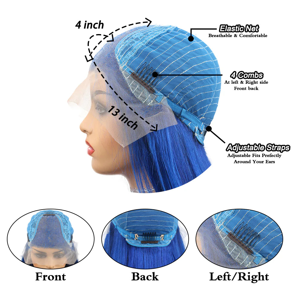 DBO MALL Blue Straight Hair Wig with 13x4 Lace Frontal