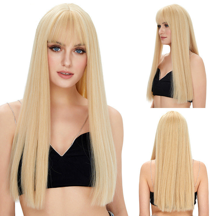 DBO MALL Blonde wig For Women Synthetic Hair Long Straight Wigs Free Wig Cap 24 Inches