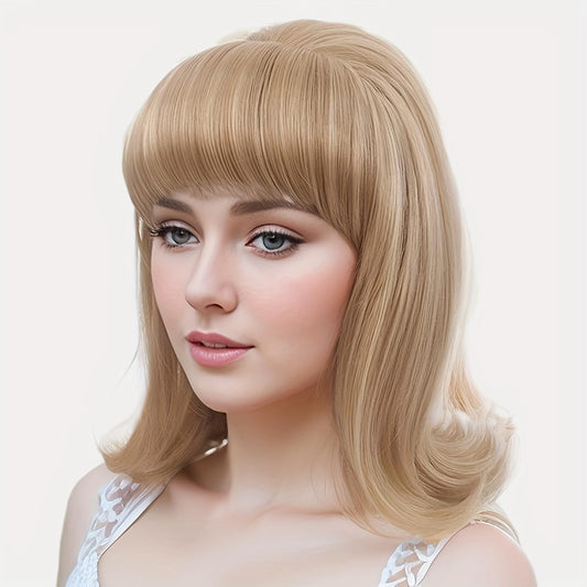 DBO MALL n GF-W5384#24HT0915 Blonde Beehive-Perücke mit Pony 50er Flip-Perücke für Frauen 60er 70er Partykostüm Cosplay Halloween 