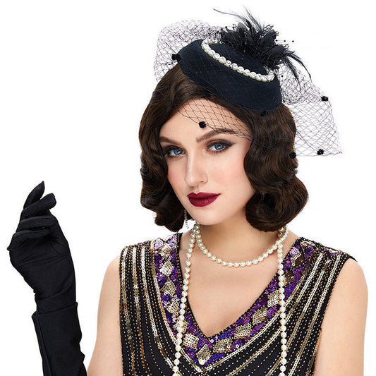 DBO MALL Fingerwellen-Perücke im 1920er-Jahre-Retro-Stil, mittellang, lang, lockig, Kunsthaar für Damen 