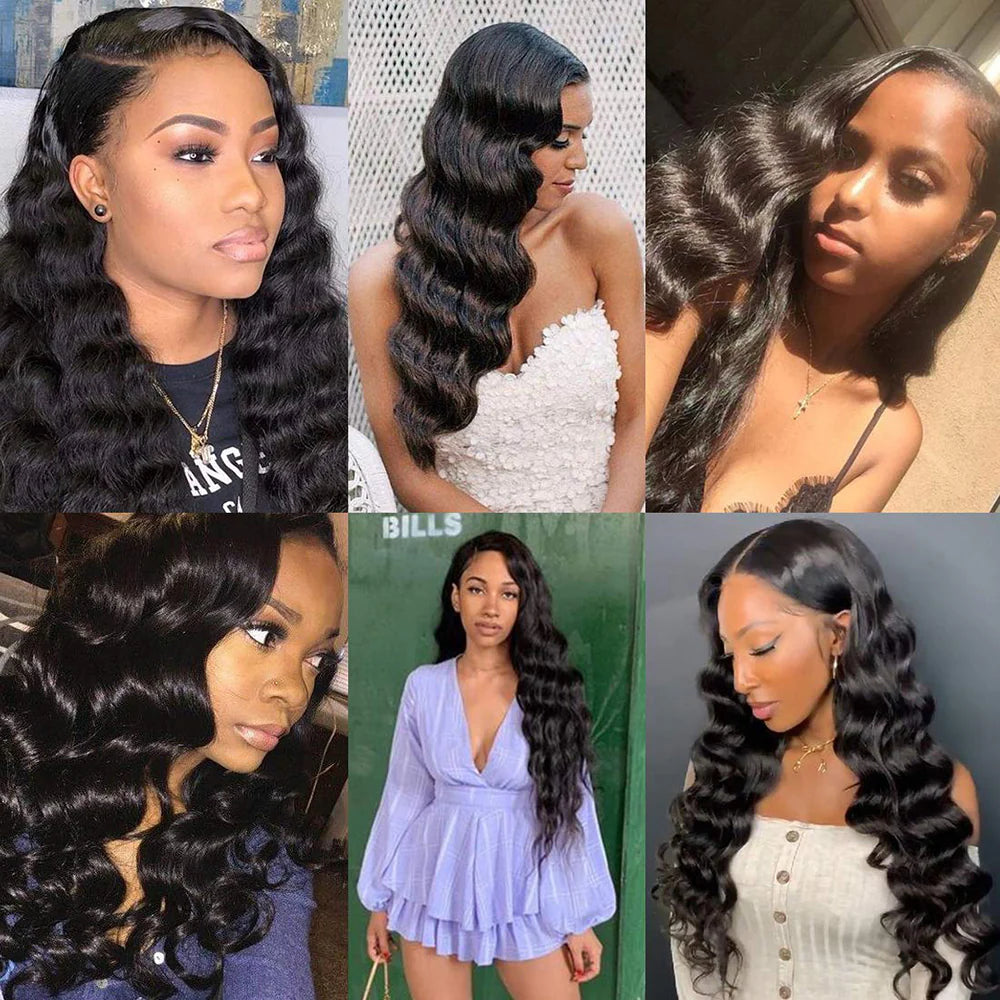 DBO MALL Virgin Loose Wave Hair 3 Bundles with 13x4 Lace Frontal